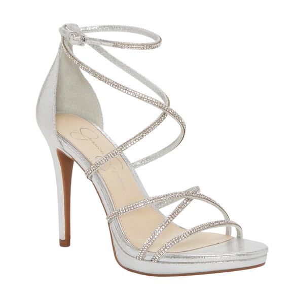 Jessica Simpson Women's Jaeya Strappy Rhinestone Stiletto Sandals Silver Size 9 - Picture 1 of 4